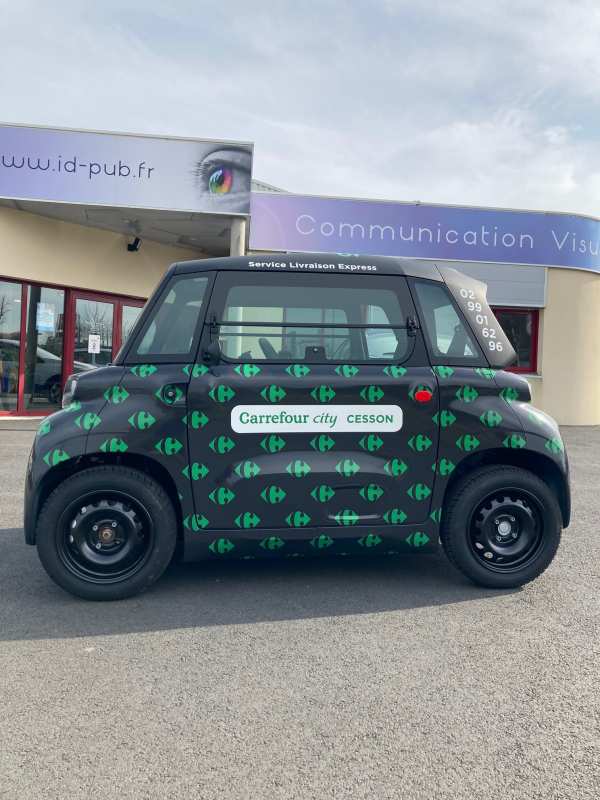 Publicité adhésive véhicule livraison Cirtroën AMI – Magasin Carrefour city Cesson département 35